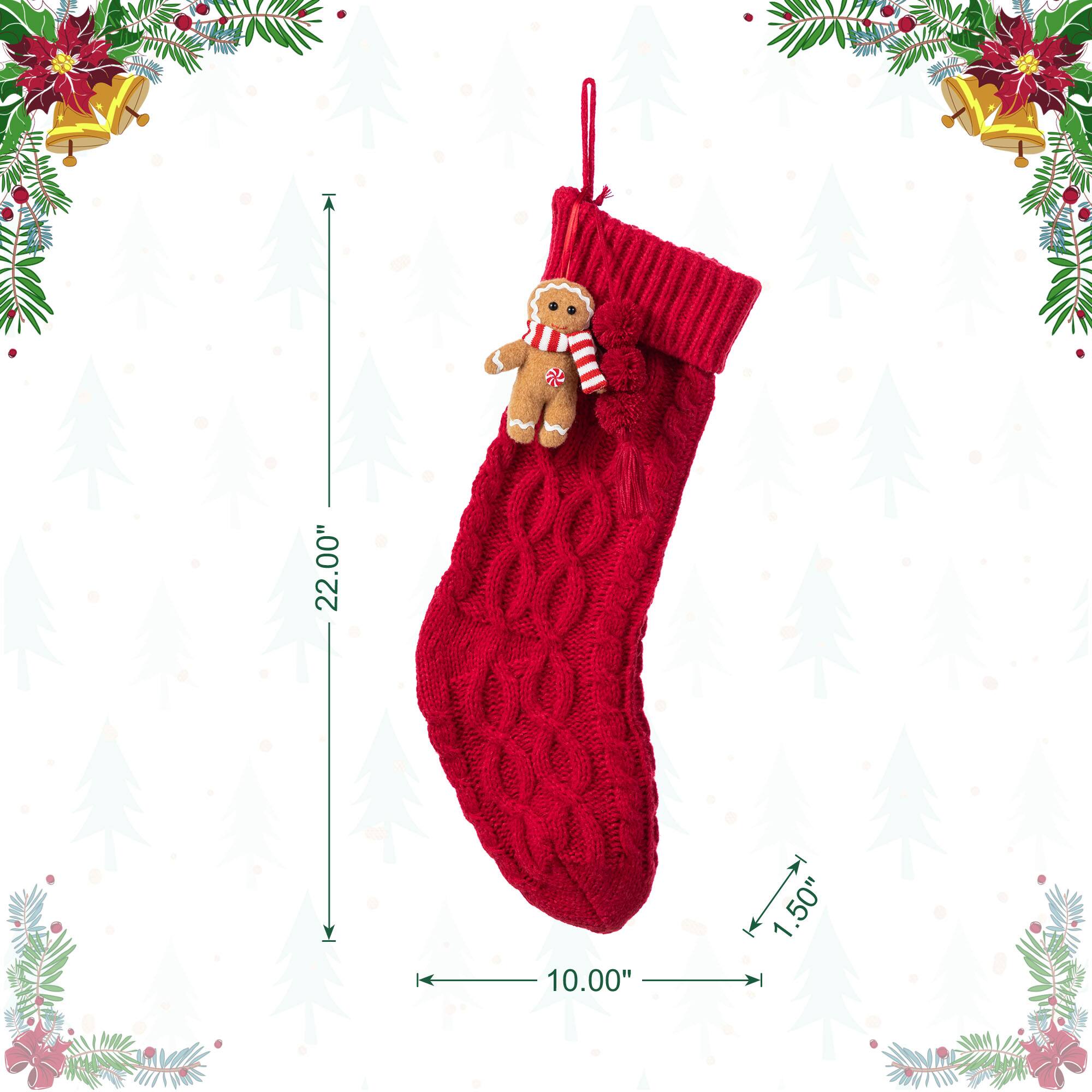Glitzhome® 22"L Red Knitted Christmas Stocking with Gingerbread Man Ornament